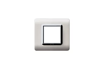 PLAQUE TECHNOPOLYMERE 44 CARREE BLANC AVEC CADRE CHROME 2 MODULES
