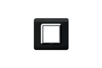 PLAQUE TECHNOPOLYMERE 44 CARREE NOIR ABSOLU AVEC CADRE CHROME 2 MODULES